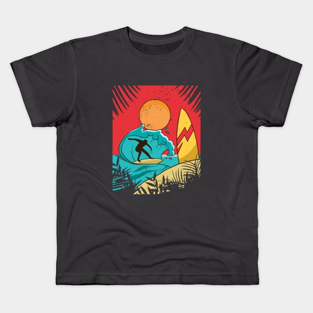 beach surfer Kids T-Shirt by D.O.A